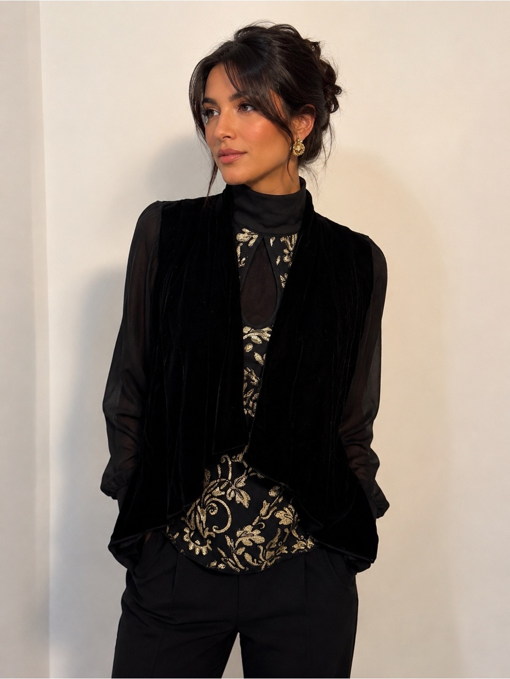 Michael Kors Black Velvet Open-Front Jacket